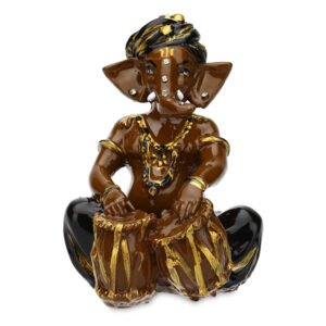 Musician Tabla Ganesha Idol Showpiece (Brown & Black) Polyresin - 4 Inch - Image 2