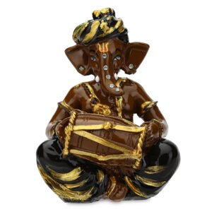 Musician Dholak Ganesha Idol Showpiece (Brown & Black) Polyresin - 4 Inch - Image 2