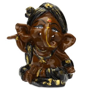 Playing Ganesha Idol Showpiece for Home Decor (Brown) Polyresin - 4 Inch - Image 2