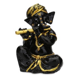 Musician Flute Ganesha Idol Showpiece (Black & Golden) Marble - 4 Inch - Image 2