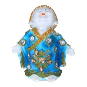 Baby Monk Buddha Showpiece for Home Decor (Blue & Golden) Marble – 7 Inch - Image 2