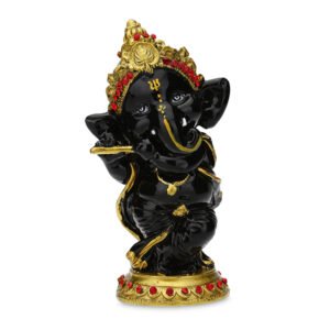 Musician Playing Flute Ganesha Idol Showpiece for Home Decor (Black) Polyresin - 5.5 Inch - Image 2