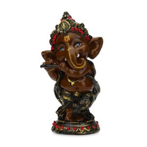 Musician Playing Flute Ganesha Idol Showpiece for Home Decor (Brown) Polyresin - 5.5 Inch - Image 2