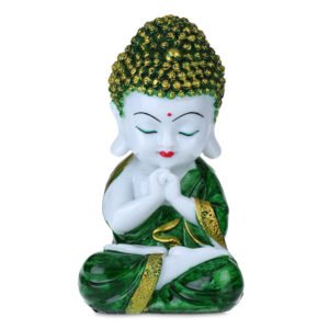 Baby Monk Buddha  Showpiece for Home Decor (Green) Marble – 8 Inch - Image 2