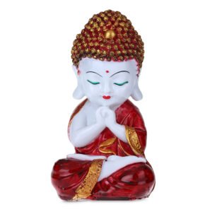 Baby Monk Buddha  Showpiece for Home Decor (Red) Marble – 8 Inch - Image 2
