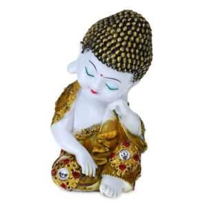 Baby Monk Buddha  Showpiece for Home Decor (Golden & White) Marble – 7 Inch - Image 2