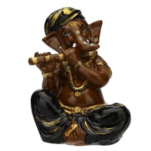 Musician Flute Ganesha Idol Showpiece (Brown & Black) Polyresin - 4 Inch - Image 2