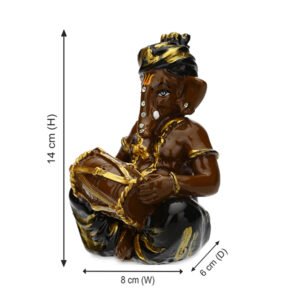 Musician Dholak Ganesha Idol Showpiece (Brown & Black) Polyresin - 4 Inch - Image 3