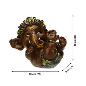 Playing Ganesha Idol Showpiece for Home Decor (Brown) Polyresin - 4 Inch - Image 3