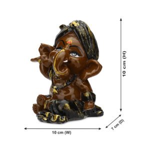Playing Ganesha Idol Showpiece for Home Decor (Brown) Polyresin - 4 Inch - Image 3