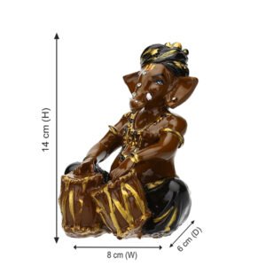 Musician Tabla Ganesha Idol Showpiece (Brown & Black) Polyresin - 4 Inch - Image 3