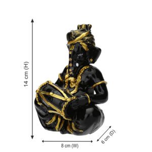 Musician Dholak Ganesha Idol Showpiece (Black & Golden) Polyresin - 4 Inch - Image 3
