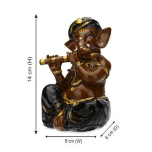 Musician Flute Ganesha Idol Showpiece (Brown & Black) Polyresin - 4 Inch - Image 3