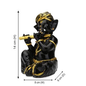 Musician Flute Ganesha Idol Showpiece (Black & Golden) Marble - 4 Inch - Image 3