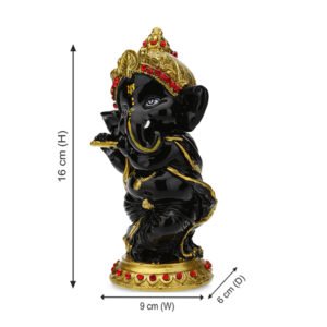 Musician Playing Flute Ganesha Idol Showpiece for Home Decor (Black) Polyresin - 5.5 Inch - Image 3