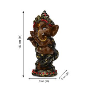Musician Playing Flute Ganesha Idol Showpiece for Home Decor (Brown) Polyresin - 5.5 Inch - Image 3