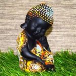 Baby Monk Buddha  Showpiece for Home Decor (Mustard & Black) Polyresin – 7 Inch
