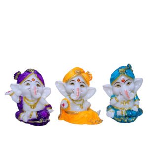 Little Ganesha Idol Showpiece Set of 3 (Multicolor) Marble - 4 Inch - Image 2