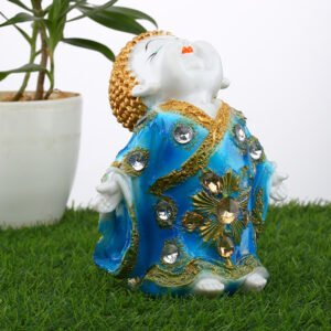 Baby Monk Buddha Showpiece for Home Decor (Blue & Golden) Marble – 7 Inch - Image 1