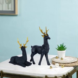 Deer Couple Showpiece – 8 Inch Black & Gold Decor - Image 1