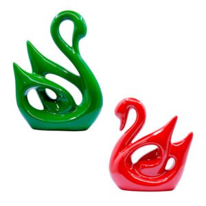 Lucky Swan Couple Showpiece for Home Decor (Green & Red) Polyresin – 10 Inch - Image 2
