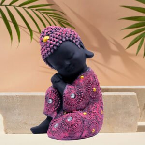 Baby Monk Buddha Showpiece for Home Decor (Pink & Black) Polyresin – 7 Inch