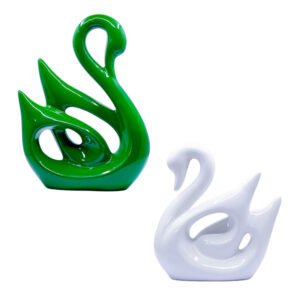 Lucky Swan Couple Showpiece for Home Decor (Green & White) Polyresin – 10 Inch