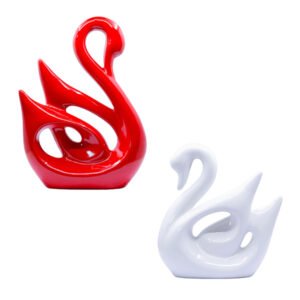 Lucky Swan Couple Showpiece for Home Decor (Red & White) Polyresin – 10 Inch - Image 2