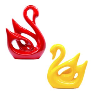 Lucky Swan Couple Showpiece for Home Decor (Red & Yellow) Polyresin – 10 Inch - Image 2