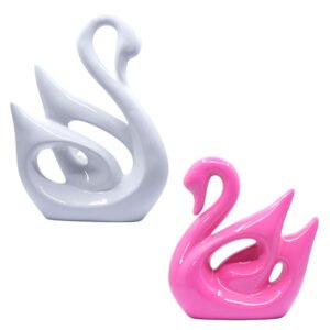 Lucky Swan Couple Showpiece for Home Decor (White & Pink) Polyresin – 10 Inch - Image 2