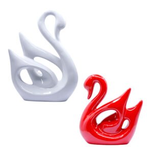 Lucky Swan Couple Showpiece for Home Decor (White & Red) Polyresin – 10 Inch - Image 2