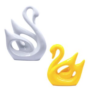 Lucky Swan Couple Showpiece for Home Decor (White & Yellow) Polyresin – 10 Inch - Image 2