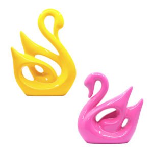 Lucky Swan Couple Showpiece for Home Decor (Yellow & Pink) Polyresin – 10 Inch - Image 2