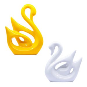 Lucky Swan Couple Showpiece for Home Decor (Yellow & White) Polyresin – 10 Inch - Image 2