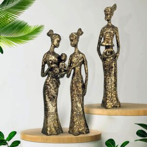African Lady Showpiece for Home Decor, Set of 3 (Antique) Polyresin – 7.5 Inch - Image 1