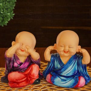 Baby Monk Buddha Idol Showpiece for Home Decor, Set of 2 (Multicolor) Polyresin – 5.5 Inch - Image 1