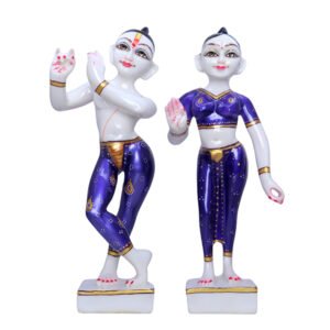 Jugal Jodi Radha & Krishna Idol Showpiece for Home Decor (Blue) Golden Foil Work | Marble - 15 Inch - Image 2