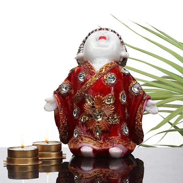 Baby Monk Buddha  Showpiece for Home Decor (Red & White) Marble – 7 Inch