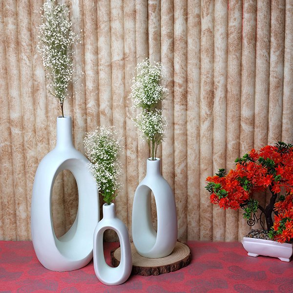 Oval-Shaped Flower Vases for Home Decor, Set of 3 (Light Green) Polyresin – 9.5 Inch