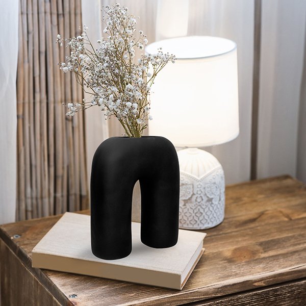 Inverted U-Shaped Flower Vases for Home Decor (Black) Polyresin – 9 Inch