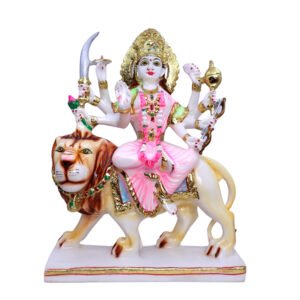 Goddess Maa Durga Idol Showpiece for Home Decor (Pink) Marble – 12 Inch - Image 2