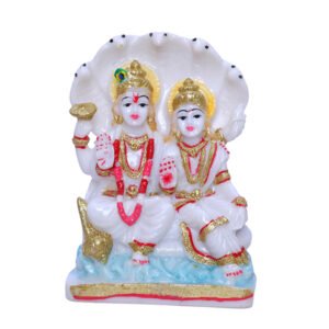 Vishnu-Laxmi Idol Showpiece for Home Decor (Golden Foil) Marble – 6 Inch - Image 2