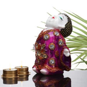 Baby Monk Buddha Showpiece for Home Decor (Pink & White) Marble – 7 Inch - Image 1