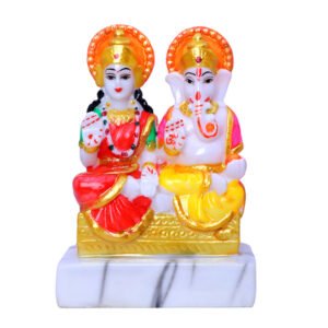 Laxmi-Ganesh Idol Showpiece for Home Decor (Multicolor) Marble – 7 Inch - Image 2