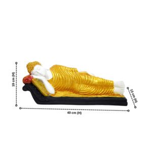 Sleeping Buddha Idol Showpiece for Home Decor (Golden & White) Marble – 7.5 Inch - Image 3