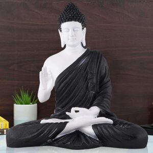 Meditation Big Buddha Showpiece for Home Decor (Black & White) Marble - 15 Inch - Image 1