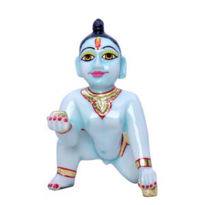 Laddu Gopal Krishna Idol Showpiece for Home Decor, Golden Foil Work (Blue) Marble - 7 Inch - Image 2
