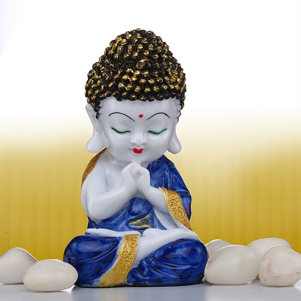 Baby Monk Buddha  Showpiece for Home Decor (Blue) Marble – 8 Inch