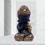 Baby Monk Buddha  Showpiece for Home Decor (Golden & Black) Polyresin – 7 Inch
