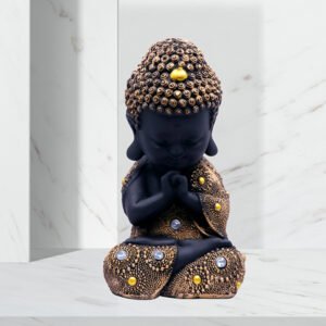 Baby Monk Buddha  Showpiece for Home Decor (Golden & Black) Polyresin – 7 Inch